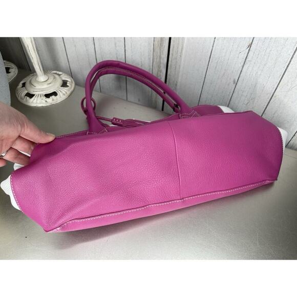 Sigrid Olsen Leather Shoulder Bag Pink Color Block Top Handle Tote - Picture 4 of 7